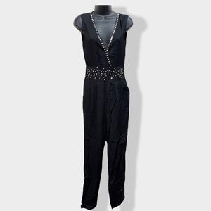 INTERLUD‎ Black Studded Sleeveless Jumpsuit